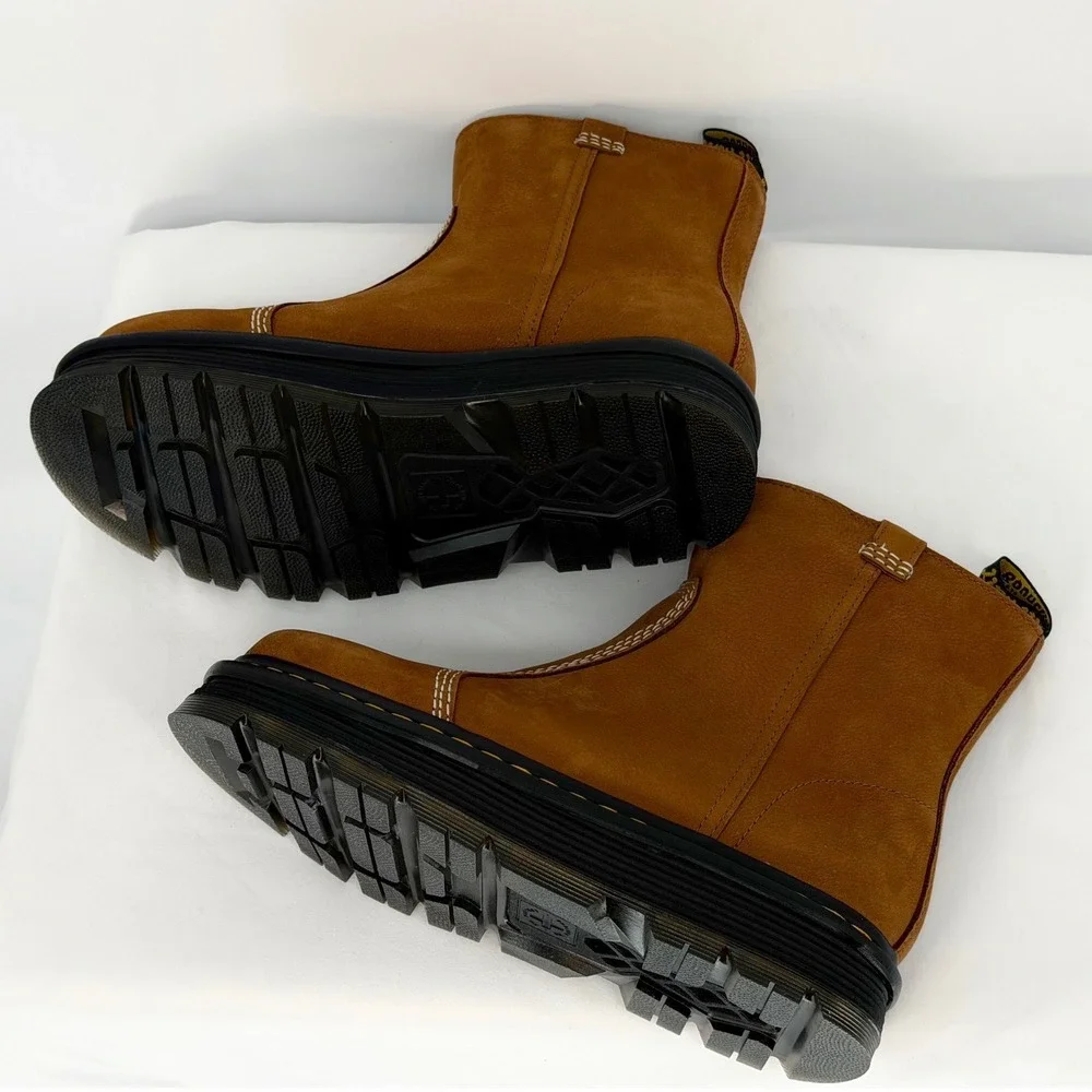 Dr. Martens Zebzag Rigger WL Tan Nubuck Faux Fur Lined Boots 10 NEW 111-01